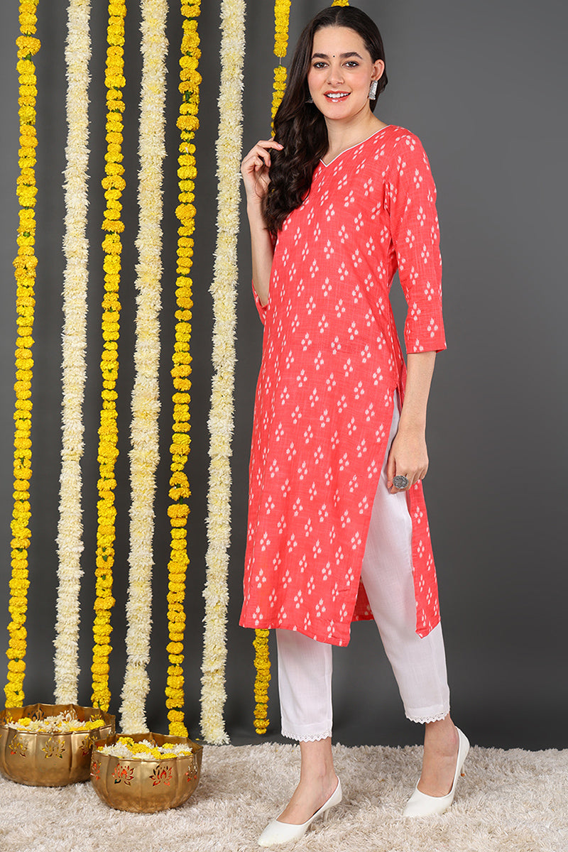 Buy Queenley Women Pink Cotton Straight Knee Length Chikankari Kurti Online  at Best Prices in India - JioMart.